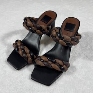 Dolce Vita Paily Heel Sandal Chunky Braided Strap Block Heels Black/Brown Size 6